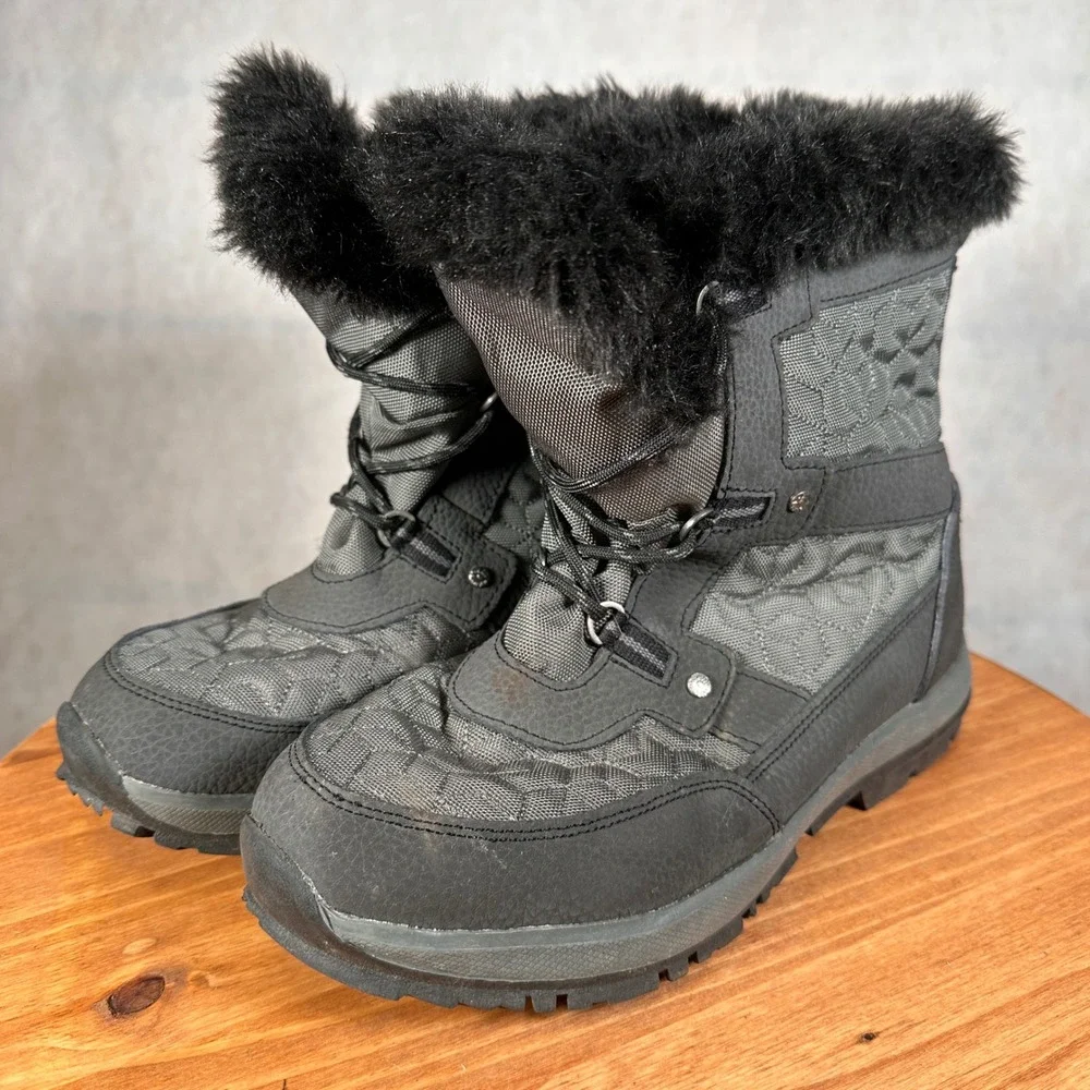 Bearpaw Winter Boots Women Size 11 Black Waterproof Quilted Faux Fur Good